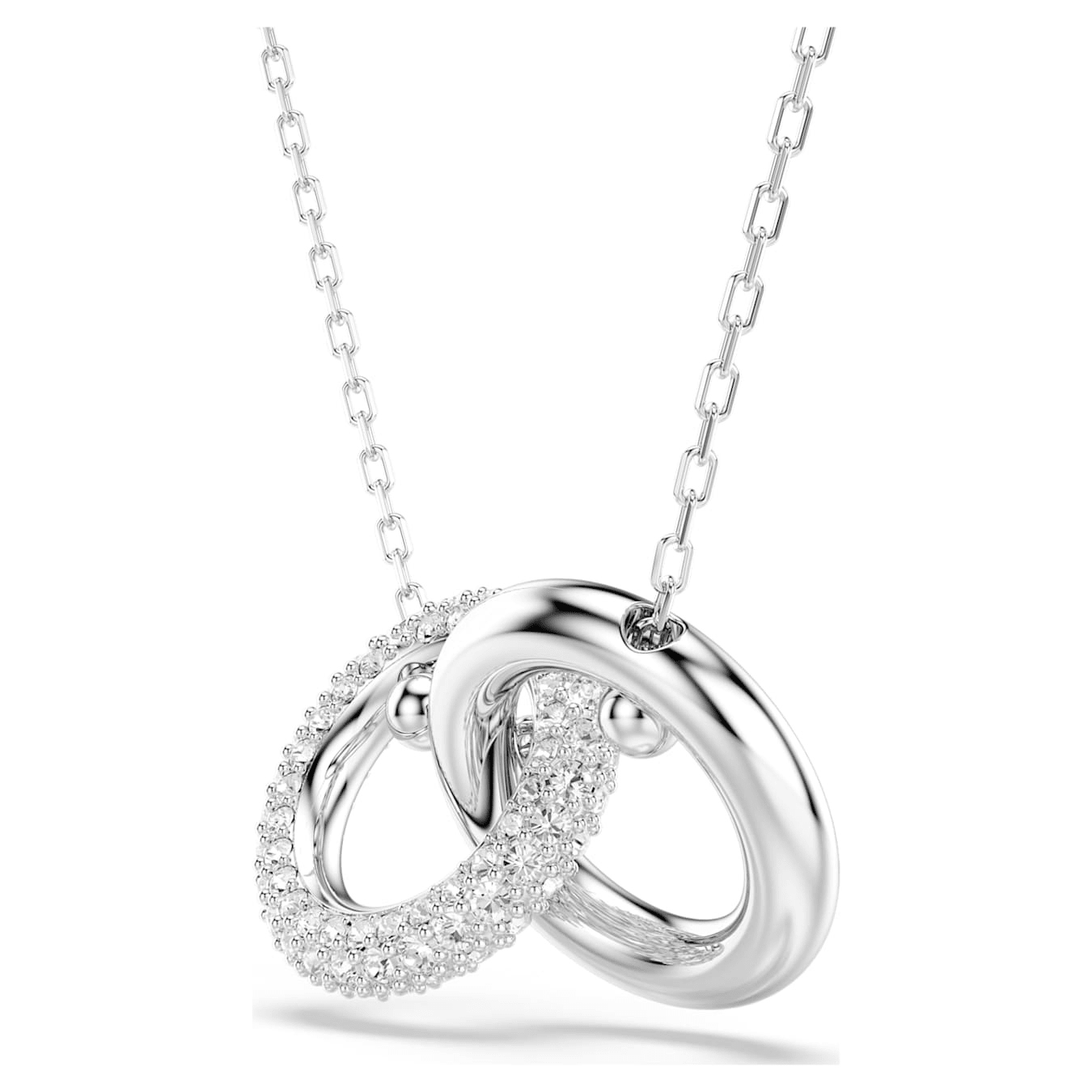 Dextera pendant Interlocking loop, White, Rhodium plated -Swarovski