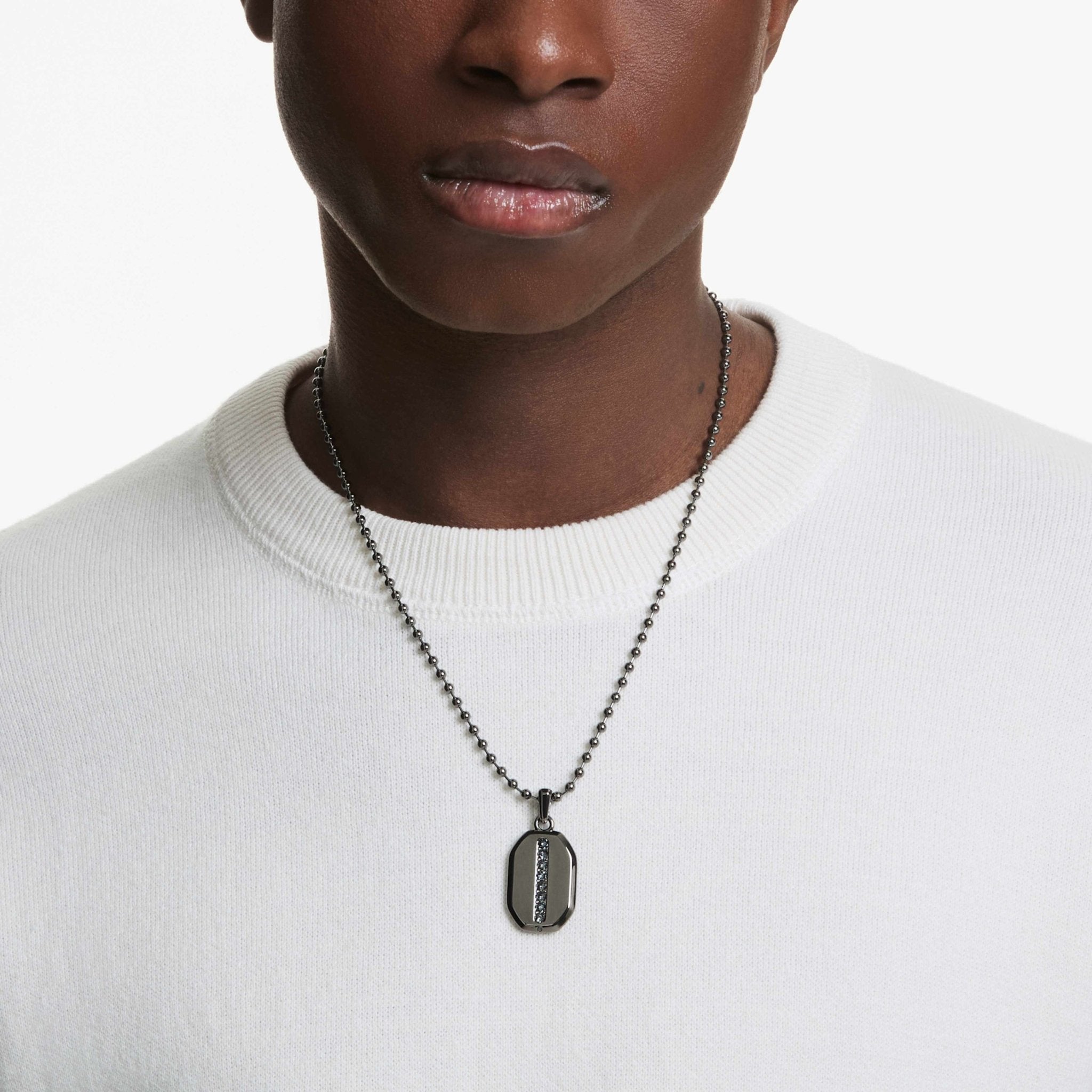 Dextera pendant Octagon shape, Round cut, Black, Ruthenium plated -Swarovski