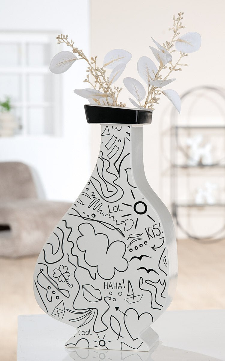 Gilde Collar Vase Single-line Design Ceramics White 33cm -Gilde