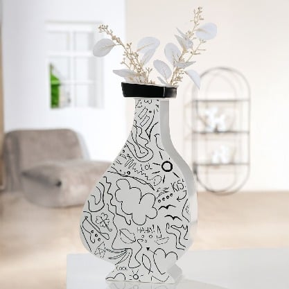Gilde Collar Vase Single-line Design Ceramics White 33cm -Gilde