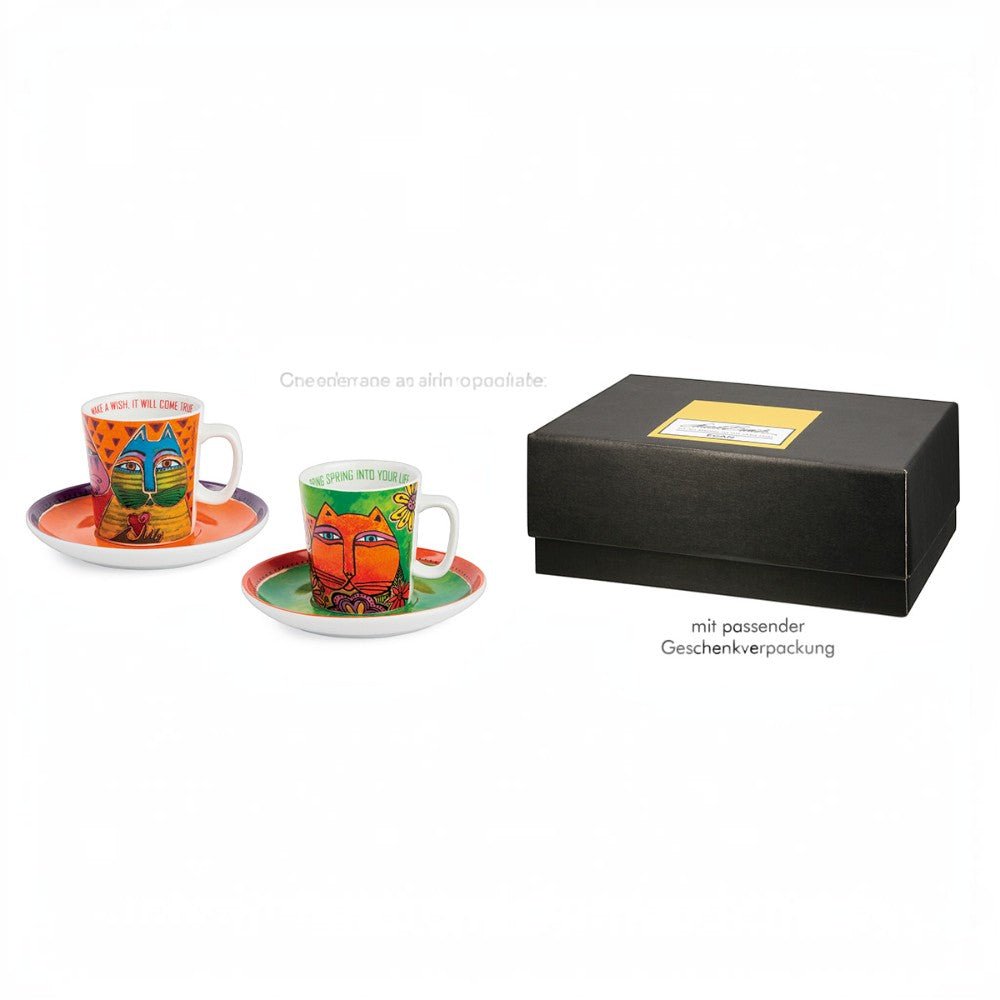Gilde Espresso Cup Green & Orange Fantastic Felines Set of 2 -Gilde