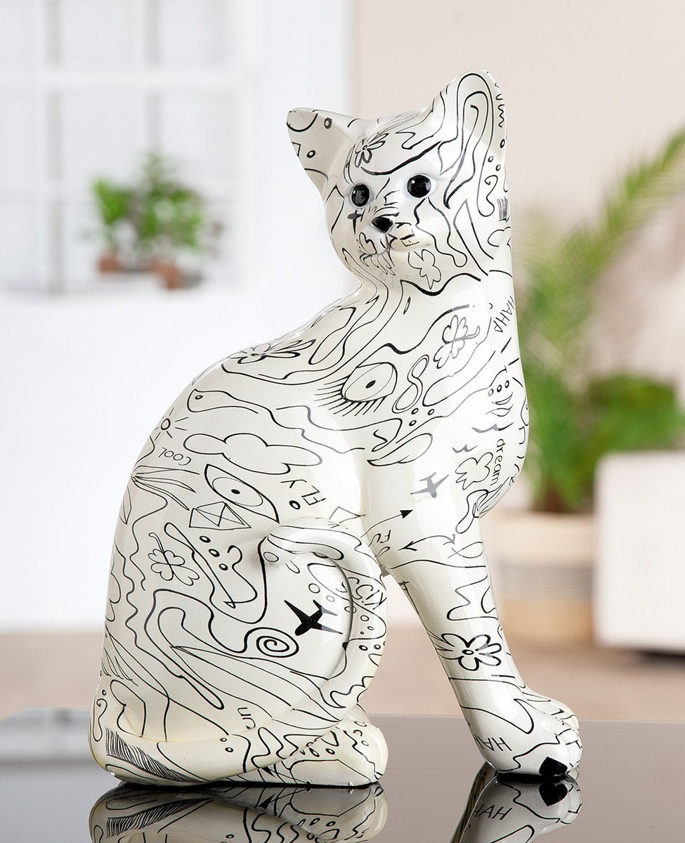 Gilde Figure Cat Single-line Design White 29cm -Gilde