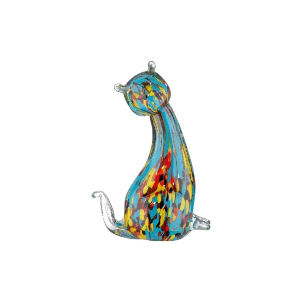 Gilde Figure Cat Somia Glass Blue Mulicolored 20cm -Gilde