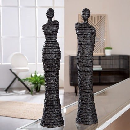 Gilde Figure Man Line Pattern Resin Black -Gilde