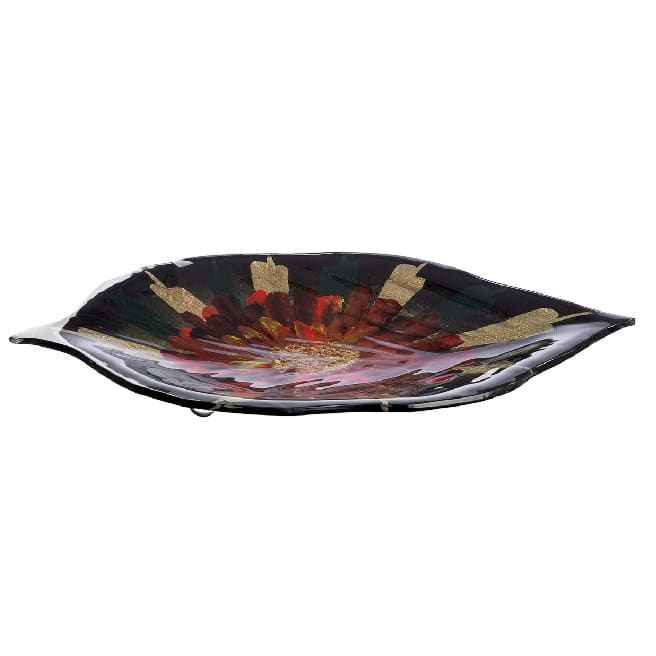 Gilde Glassart Doré Bowl Floral Pattern Dore Green,Red,Gold -Gilde