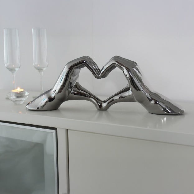 Gilde Heart Hand Motif Ceramics Silver Large -Gilde