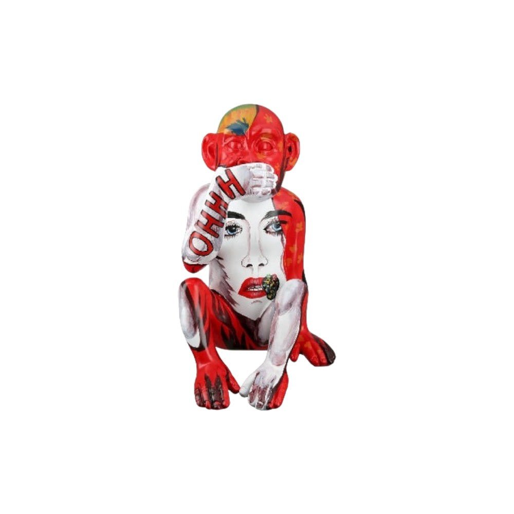 Gilde Sculpture Monkey Red, White -Gilde