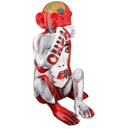 Gilde Sculpture Monkey Red, White -Gilde