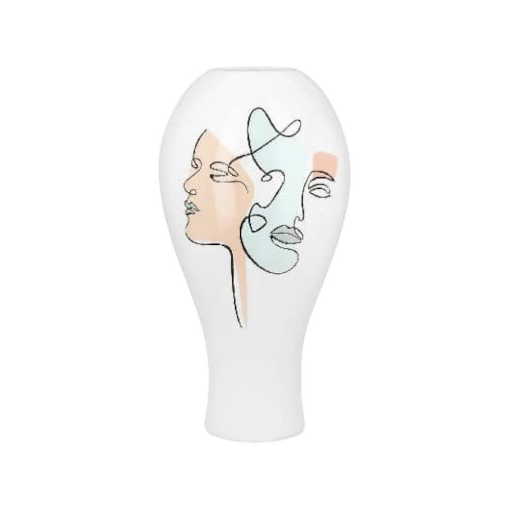 Gilde Vase Bulbous Face Motif Resin White 36cm -Gilde