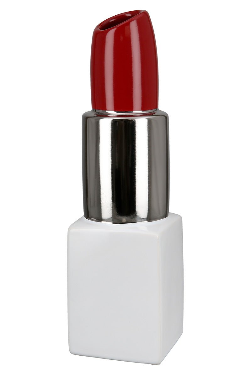 Gilde Vase Ceramics Milano Red, Silver Colored 20cm -Gilde
