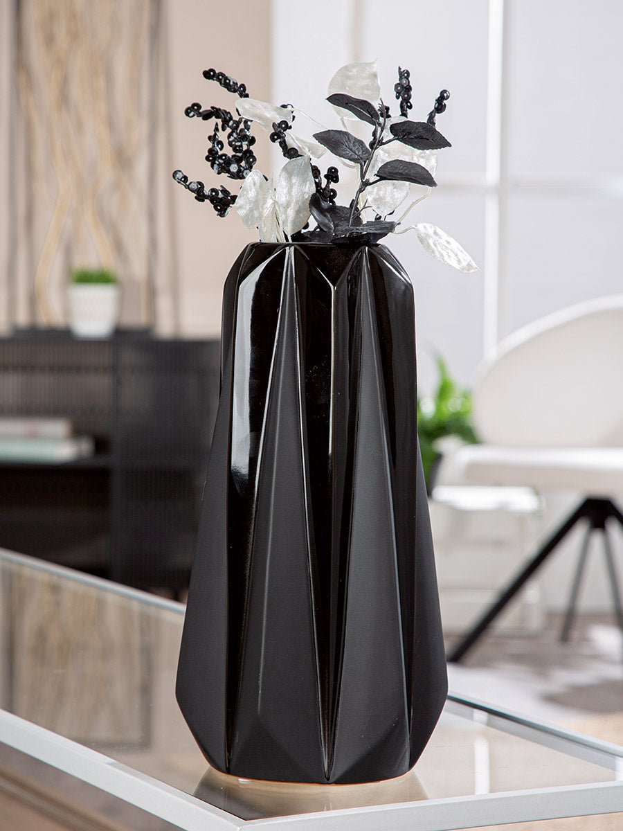 Gilde Vase Conical Pantheon Ceramics Black 30cm -Gilde
