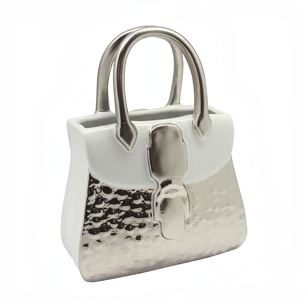 Gilde Vase Flores Handbag Ceramics White,Silver 25cm -Gilde