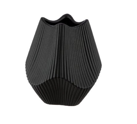 Gilde Vase Lamellen Ceramics Black 18cm -Gilde