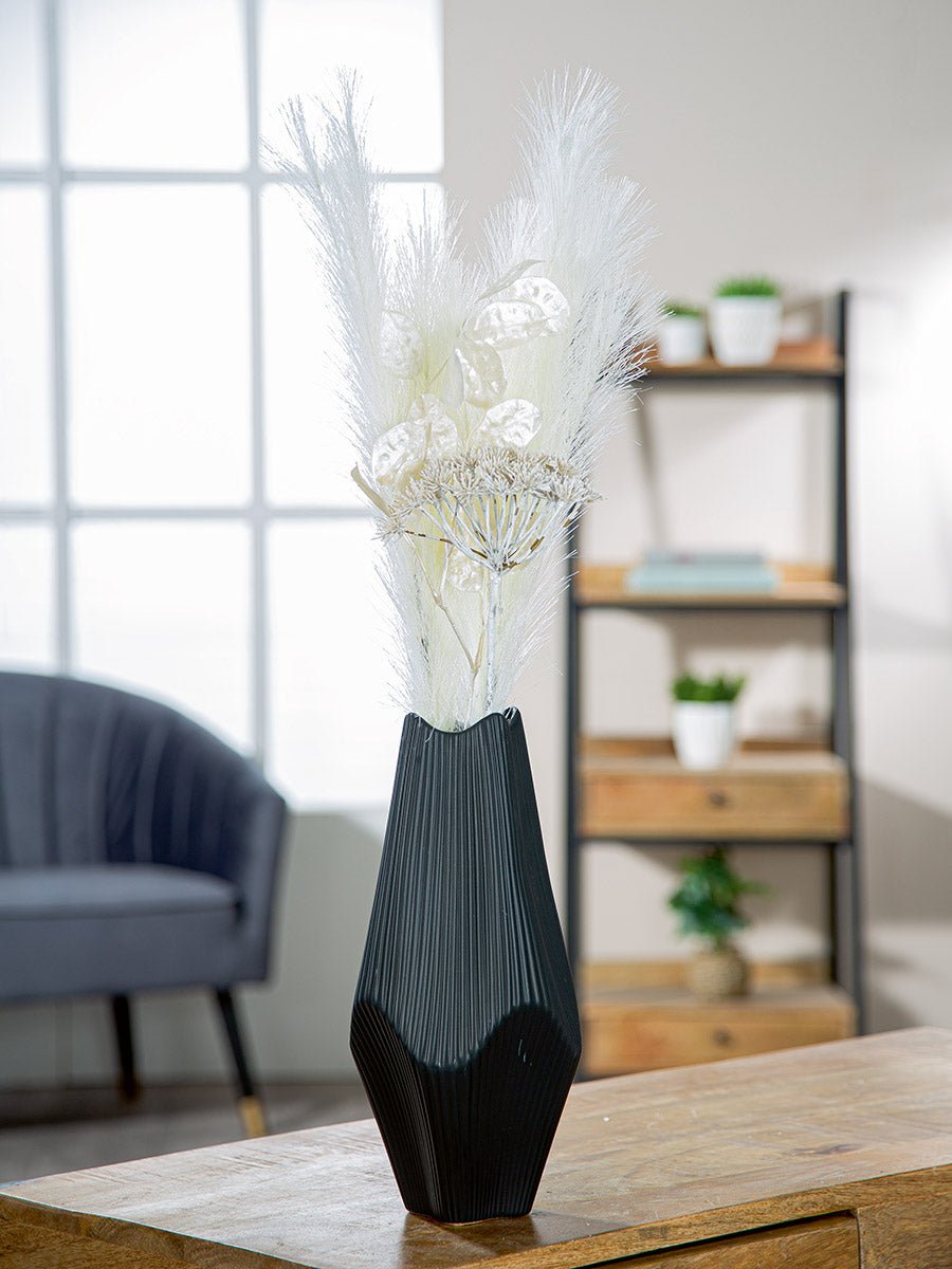 Gilde Vase Lamellen Ceramics Black 30cm -Gilde