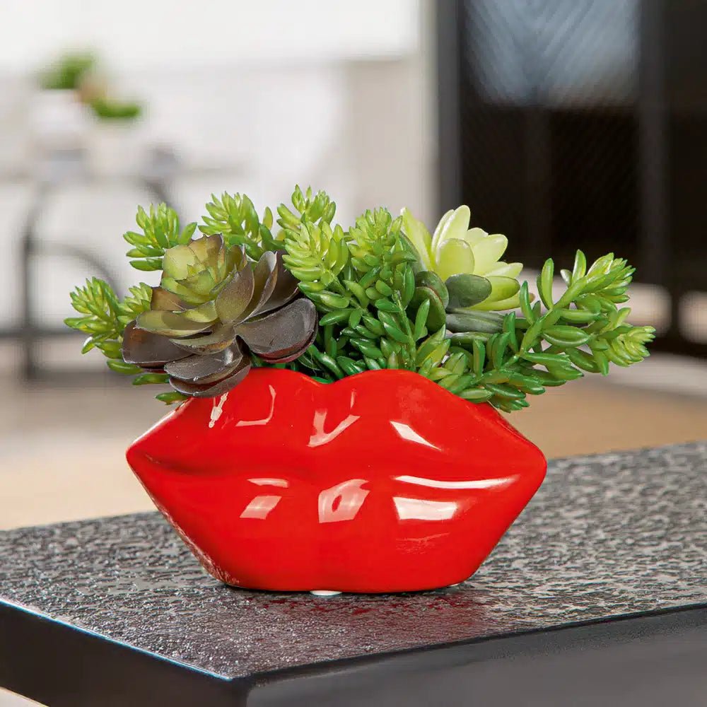 Gilde Vase Mouth Lips Ceramic Red 8cm -Gilde