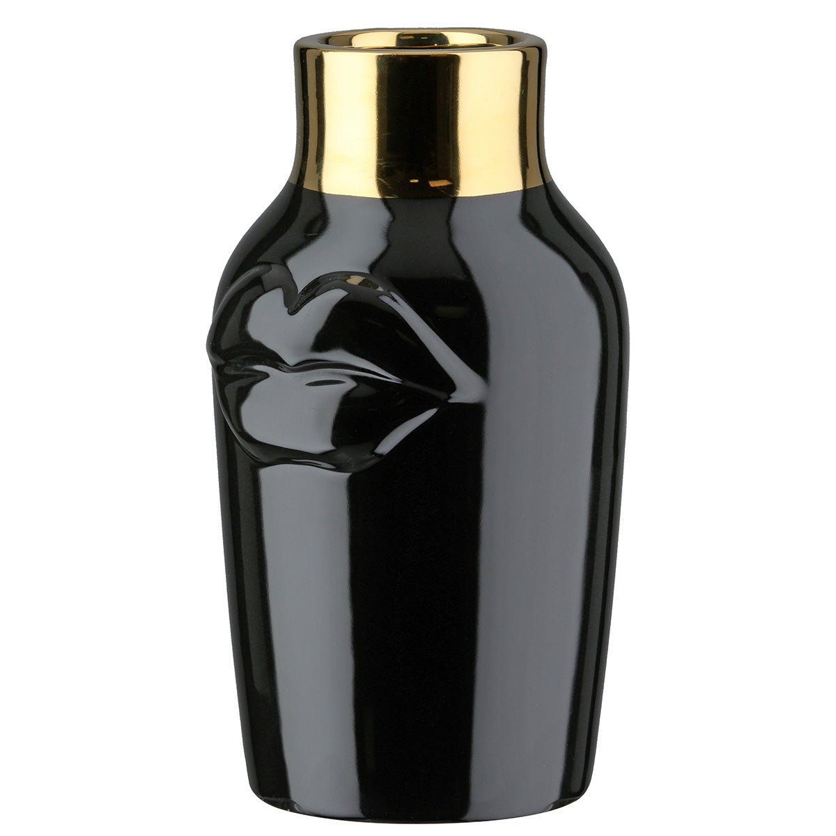 Gilde Vase Mouth Motif Ceramics Black 20.5cm -Gilde