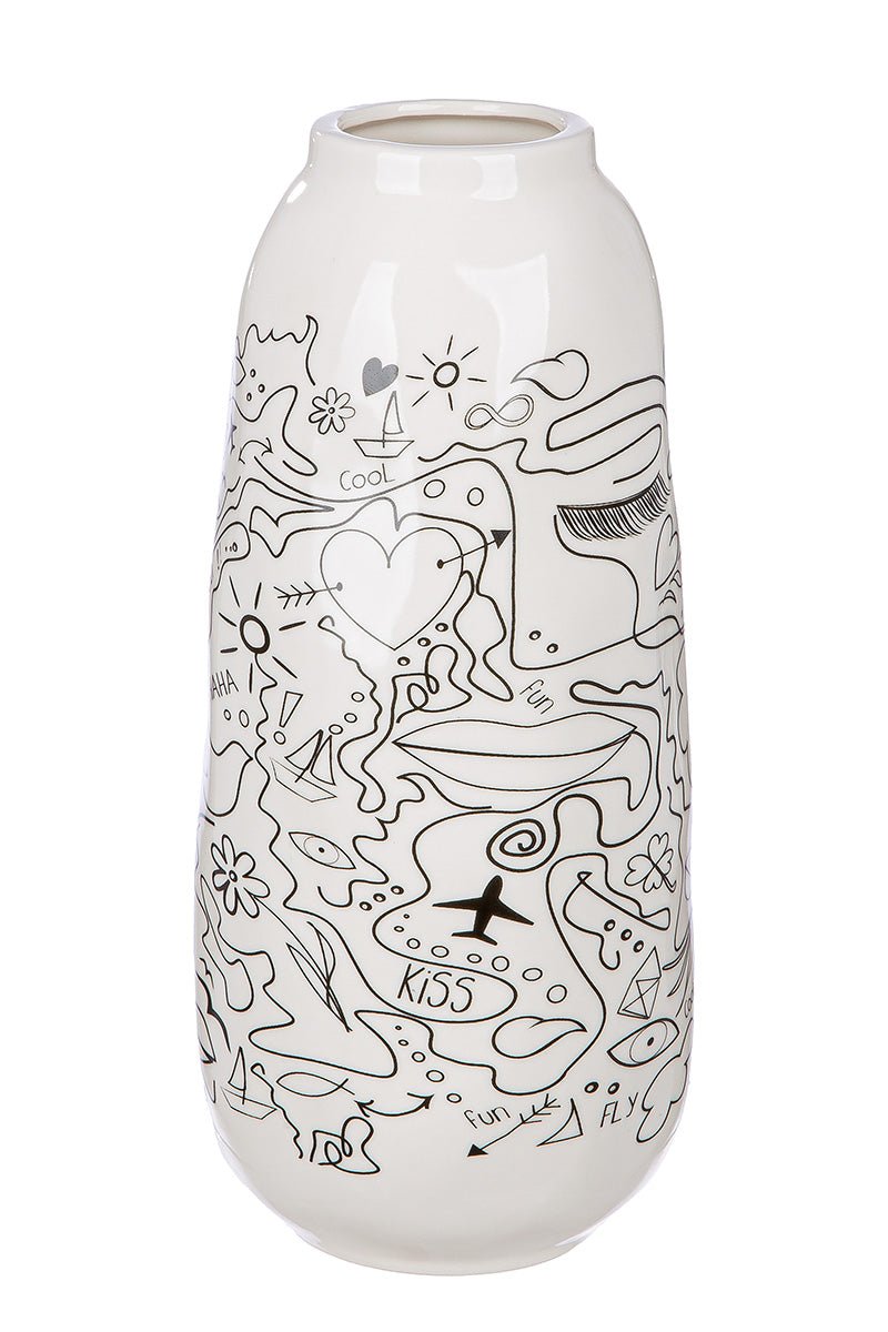 Gilde Vase Single-line Design Porcelain White 25cm -Gilde