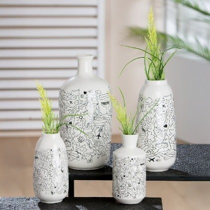 Gilde Vase Single-line Design Porcelain White 25cm -Gilde