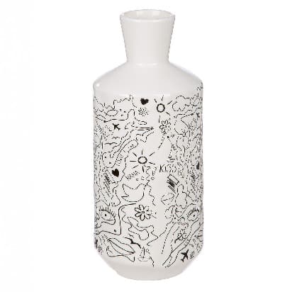 Gilde Vase Single-line Design Porcelain With Neck White 20cm -Gilde