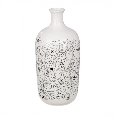 Gilde Vase Single-line Design Porcelain With Neck White 25cm -Gilde