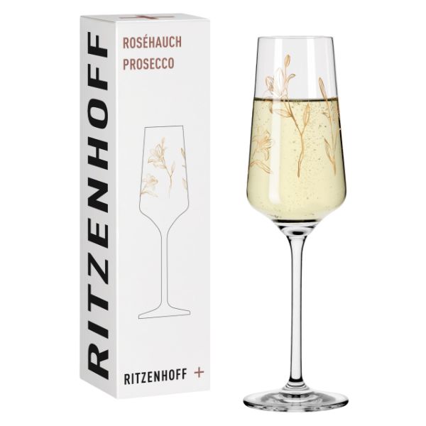 Ritzenhoff Prosecco Pink Touch #6 champagne glass with pink design and elegant shape, perfect for celebrating special occasions.