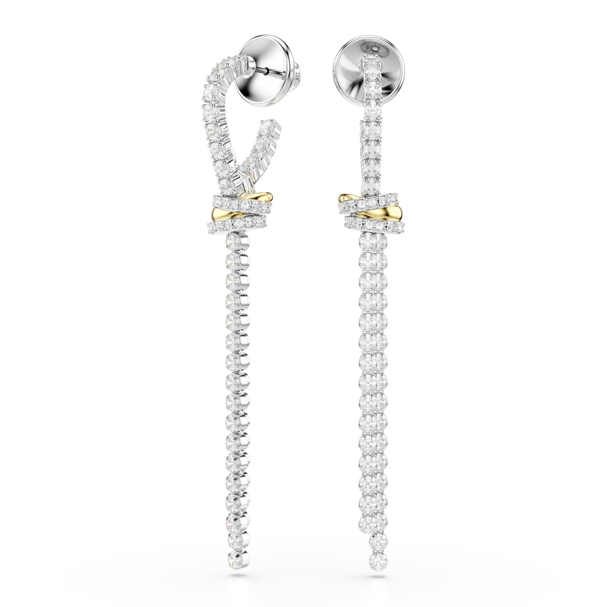 Hyperbola drop earrings, Round cut, Knot, White, Mixed metal finish -Swarovski