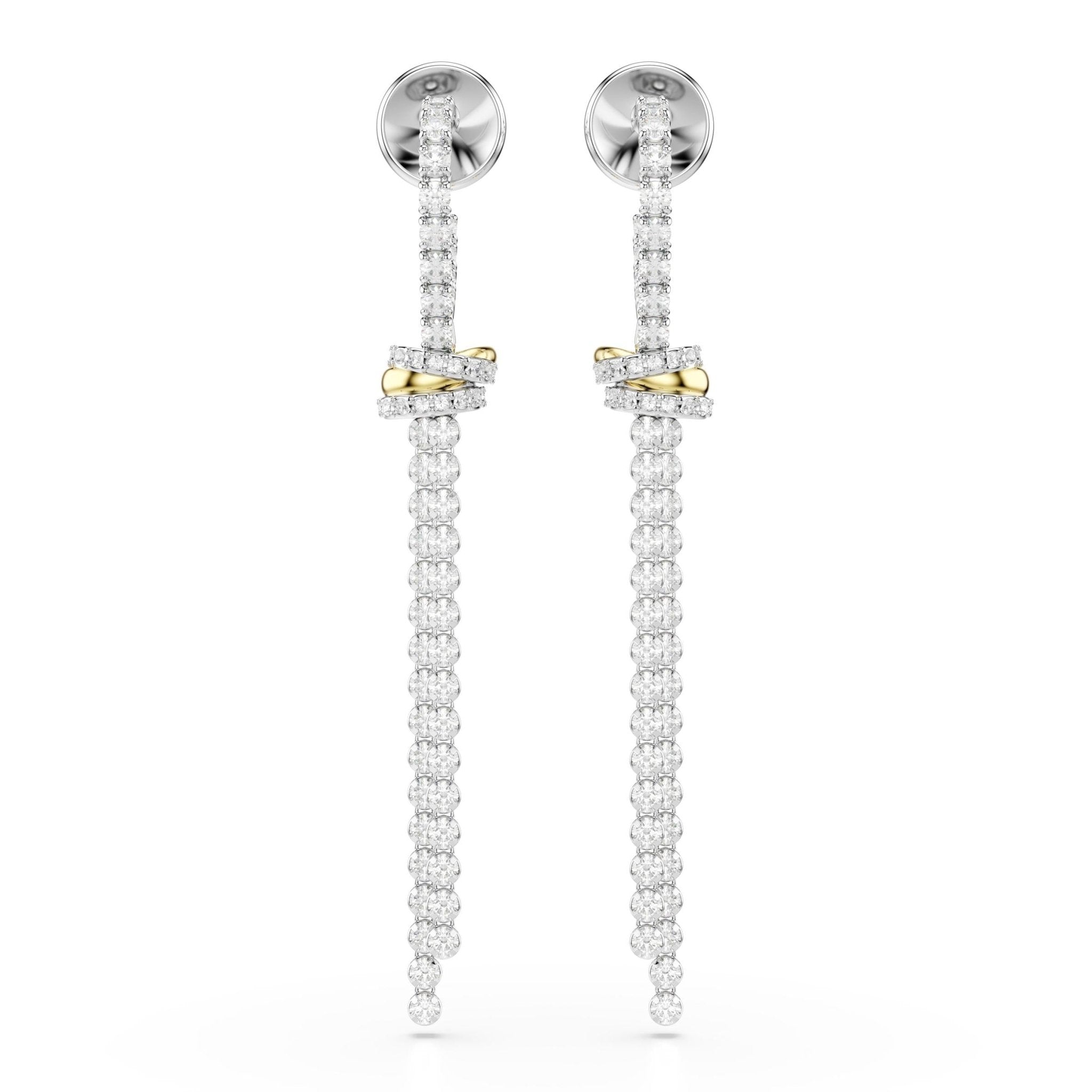 Hyperbola drop earrings, Round cut, Knot, White, Mixed metal finish -Swarovski
