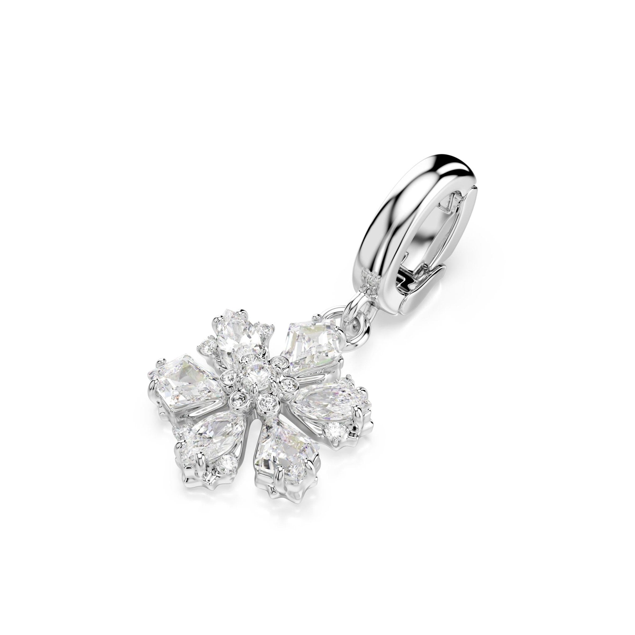 Idyllia charm, Mixed cuts, Snowflake, White, Rhodium plated -Swarovski