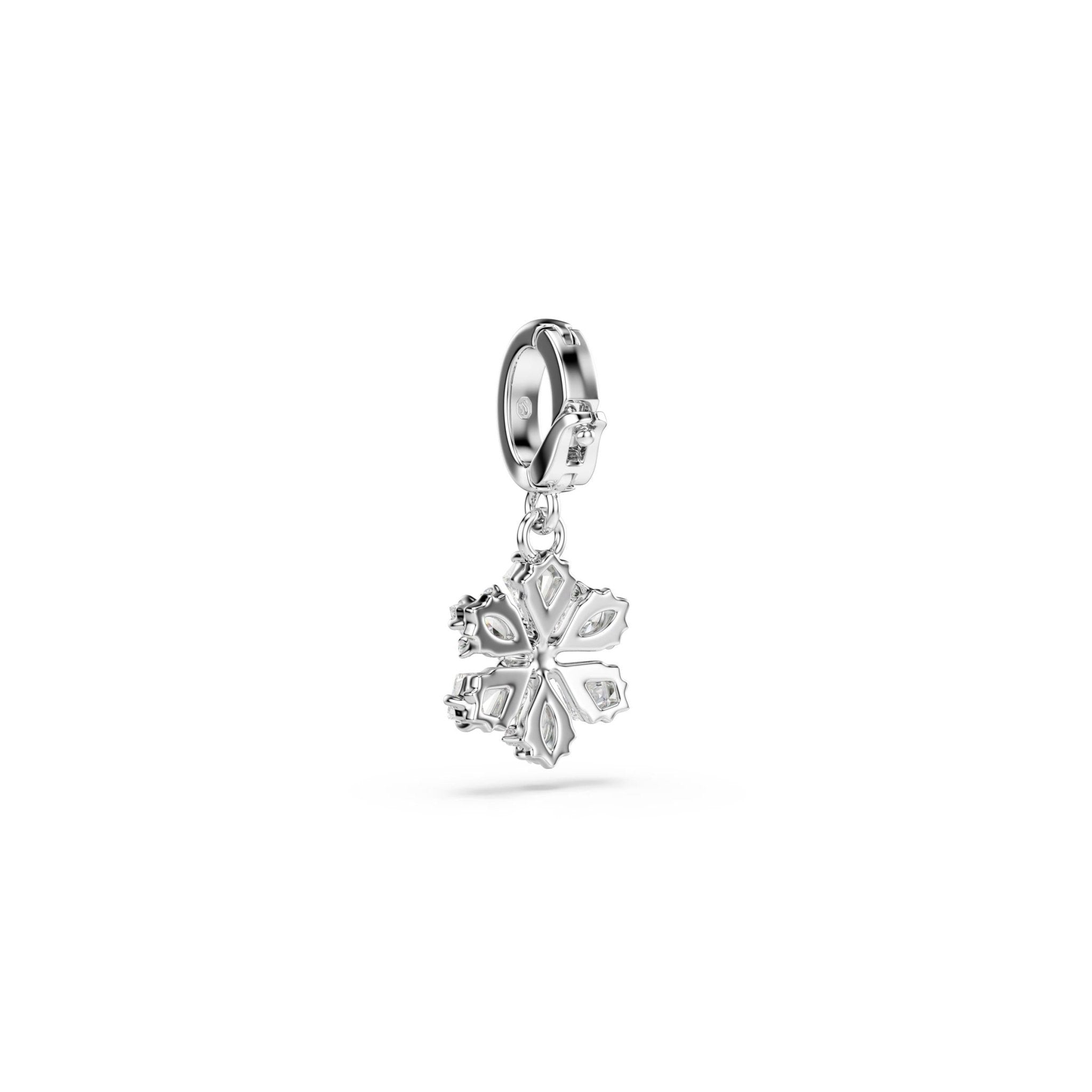 Idyllia charm, Mixed cuts, Snowflake, White, Rhodium plated -Swarovski