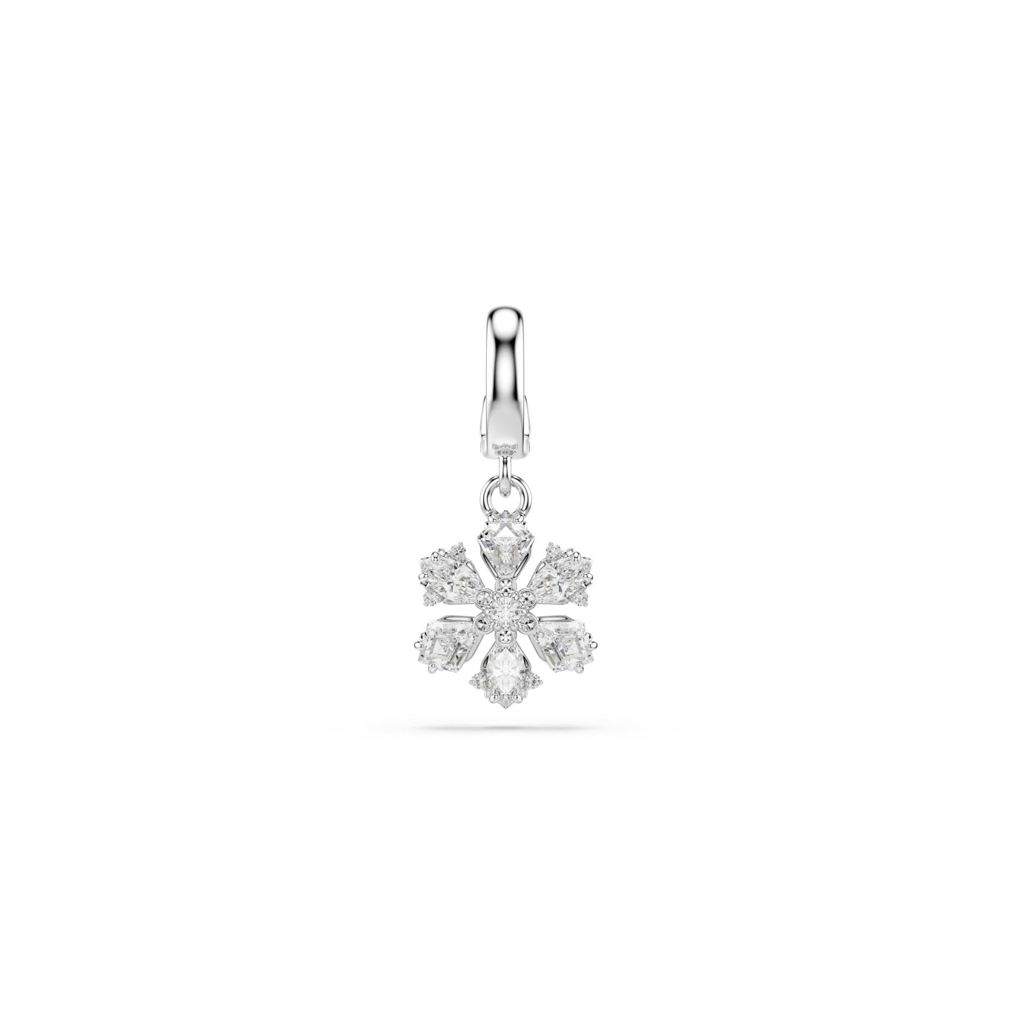 Idyllia charm, Mixed cuts, Snowflake, White, Rhodium plated -Swarovski