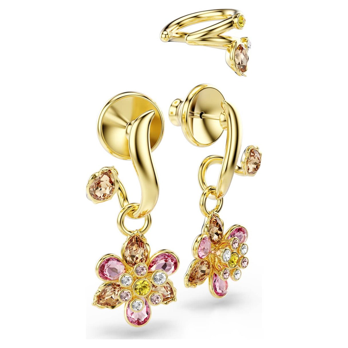 Idyllia earrings Set (3), Mixed cuts, Flower, Multicolored, 18K gold finish -Swarovski
