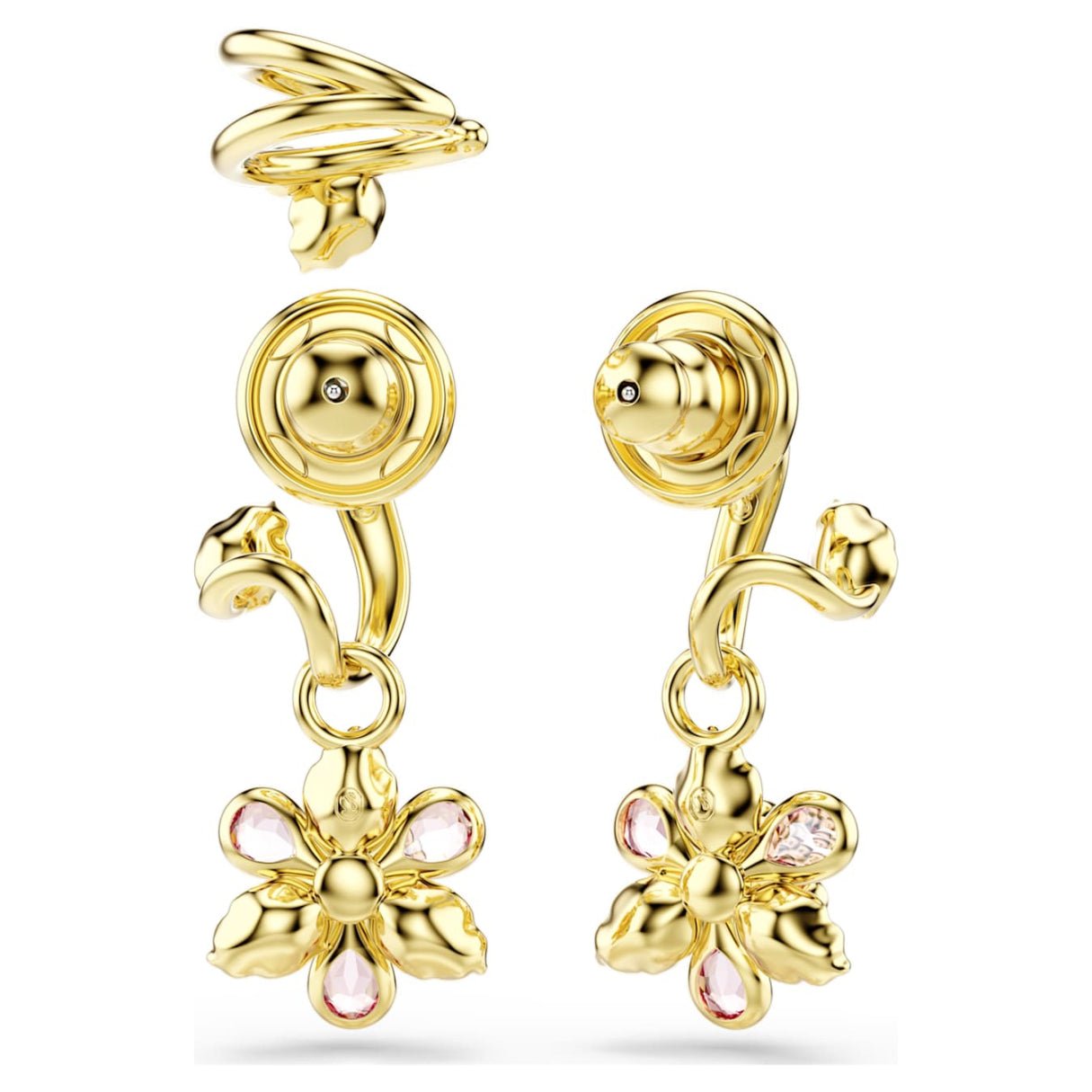Idyllia earrings Set (3), Mixed cuts, Flower, Multicolored, 18K gold finish -Swarovski