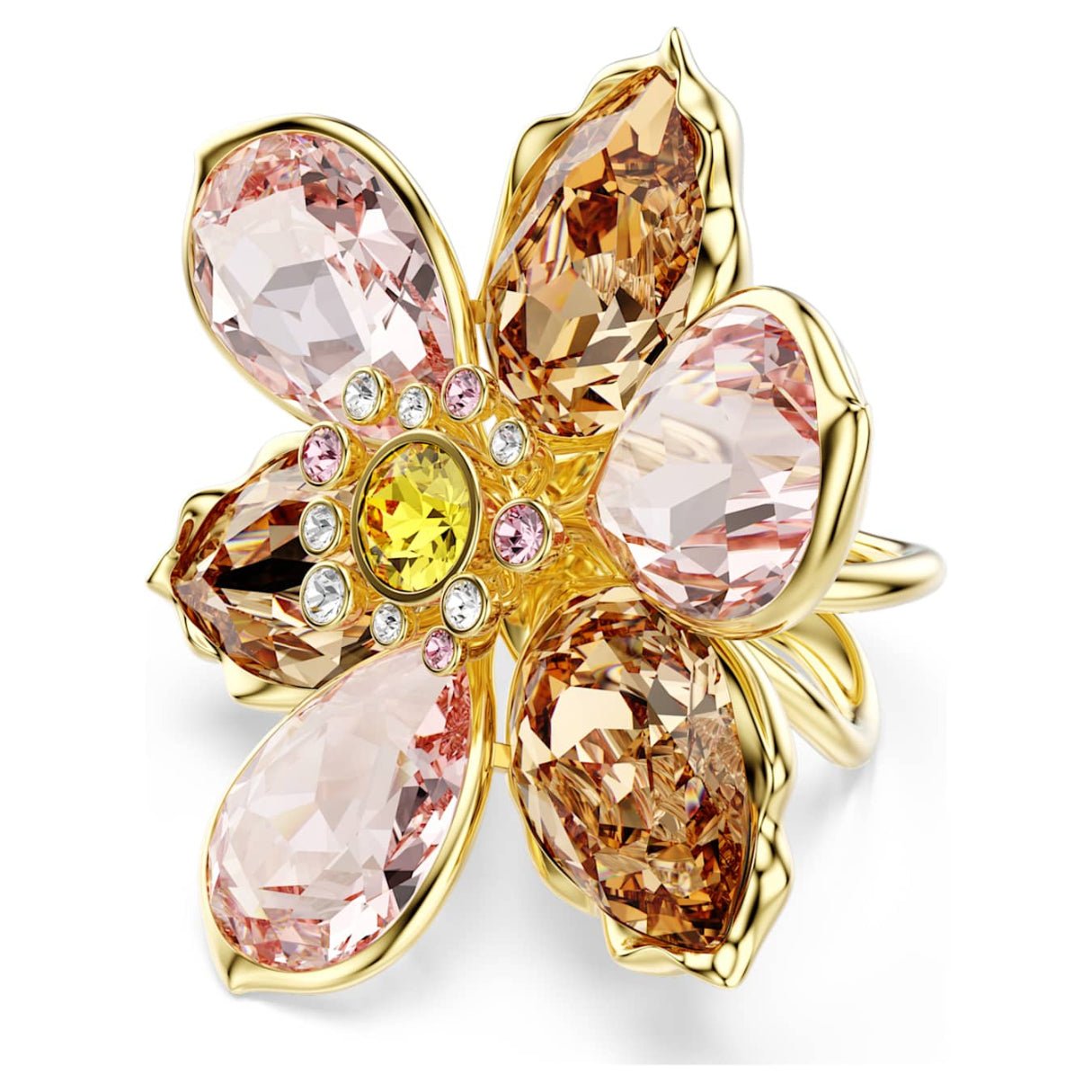 Idyllia motif ring Mixed cuts, Flower, Multicolored, 18K gold finish 55 -Swarovski