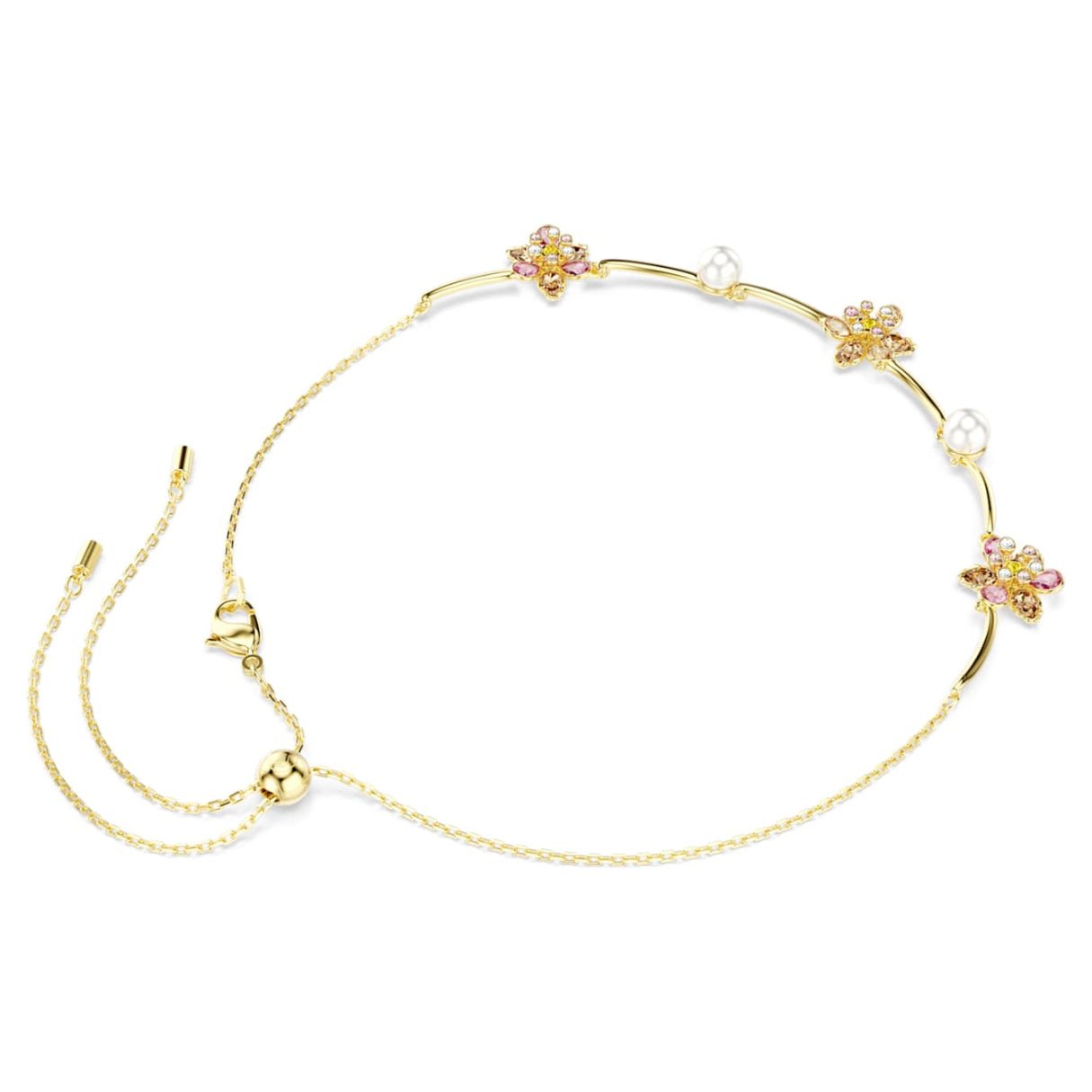 Idyllia necklace Crystal pearl, Mixed cuts, Flower, Multicolored, 18K gold finish -Swarovski