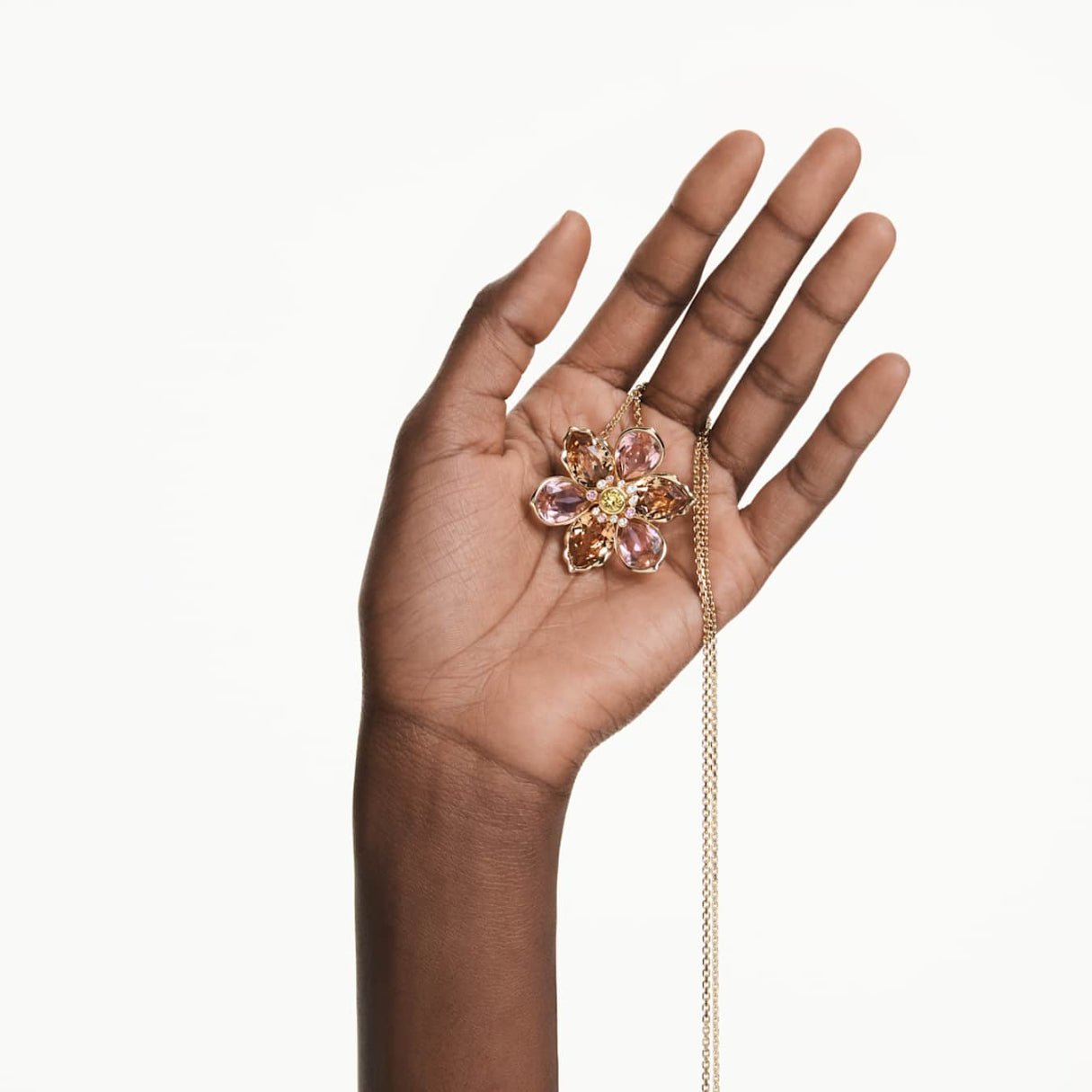 Idyllia pendant and broochMixed cuts, Flower, Multicoloured, 18K gold finish -Swarovski