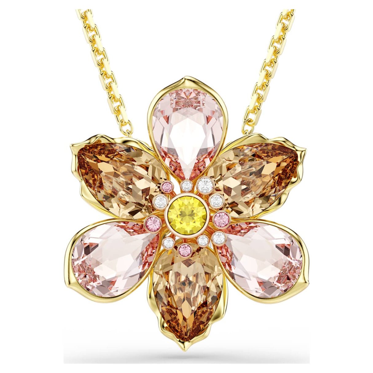 Idyllia pendant and broochMixed cuts, Flower, Multicoloured, 18K gold finish -Swarovski