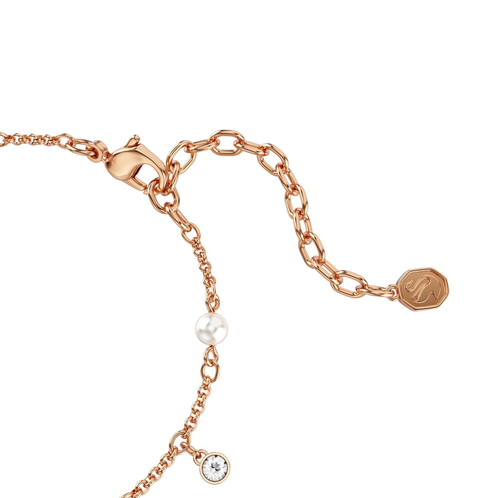 Imber bracelet, Crystal pearl, Round cut, White, 18K rose gold finish -Swarovski