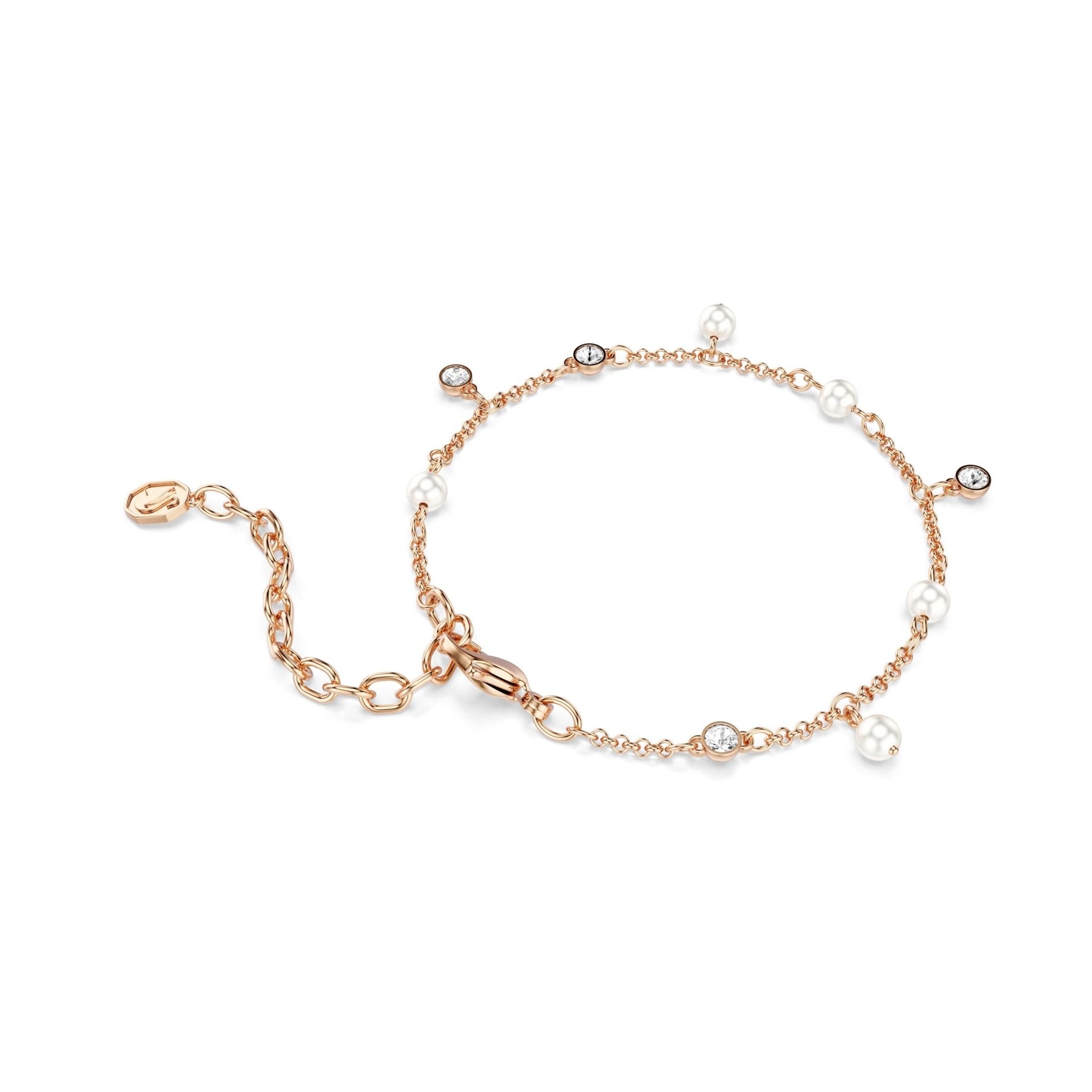 Imber bracelet, Crystal pearl, Round cut, White, 18K rose gold finish -Swarovski