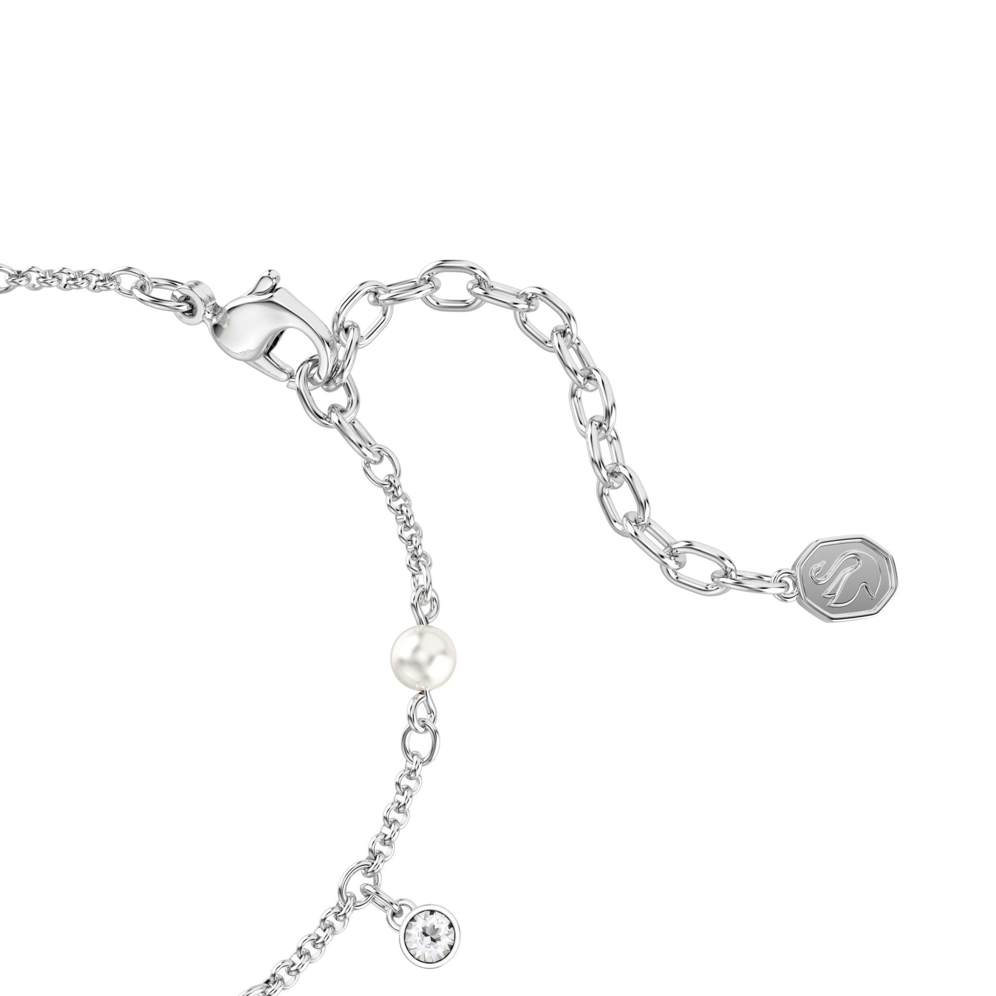 Imber bracelet, Crystal pearl, Round cut, White, Rhodium plated -Swarovski