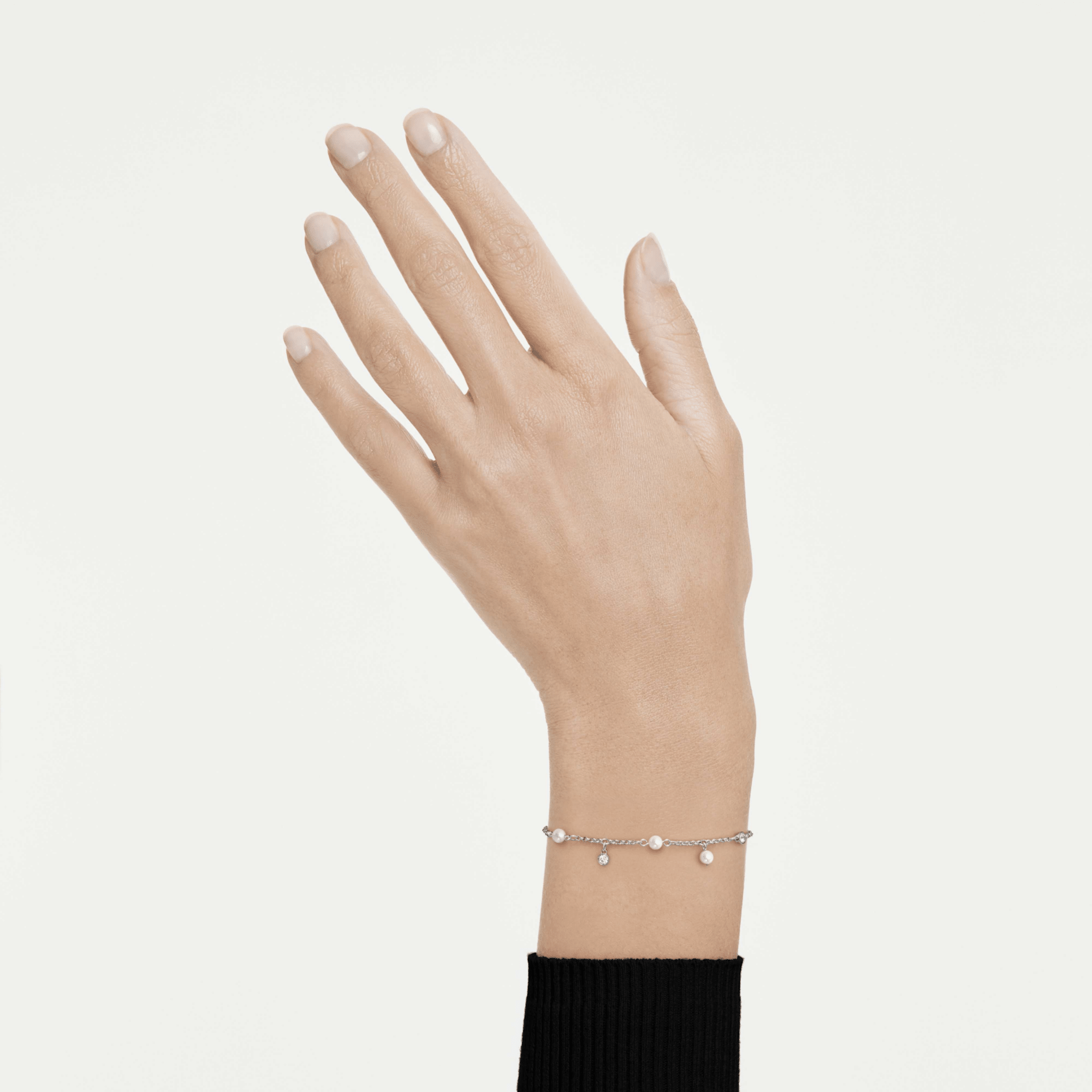 Imber bracelet, Crystal pearl, Round cut, White, Rhodium plated -Swarovski