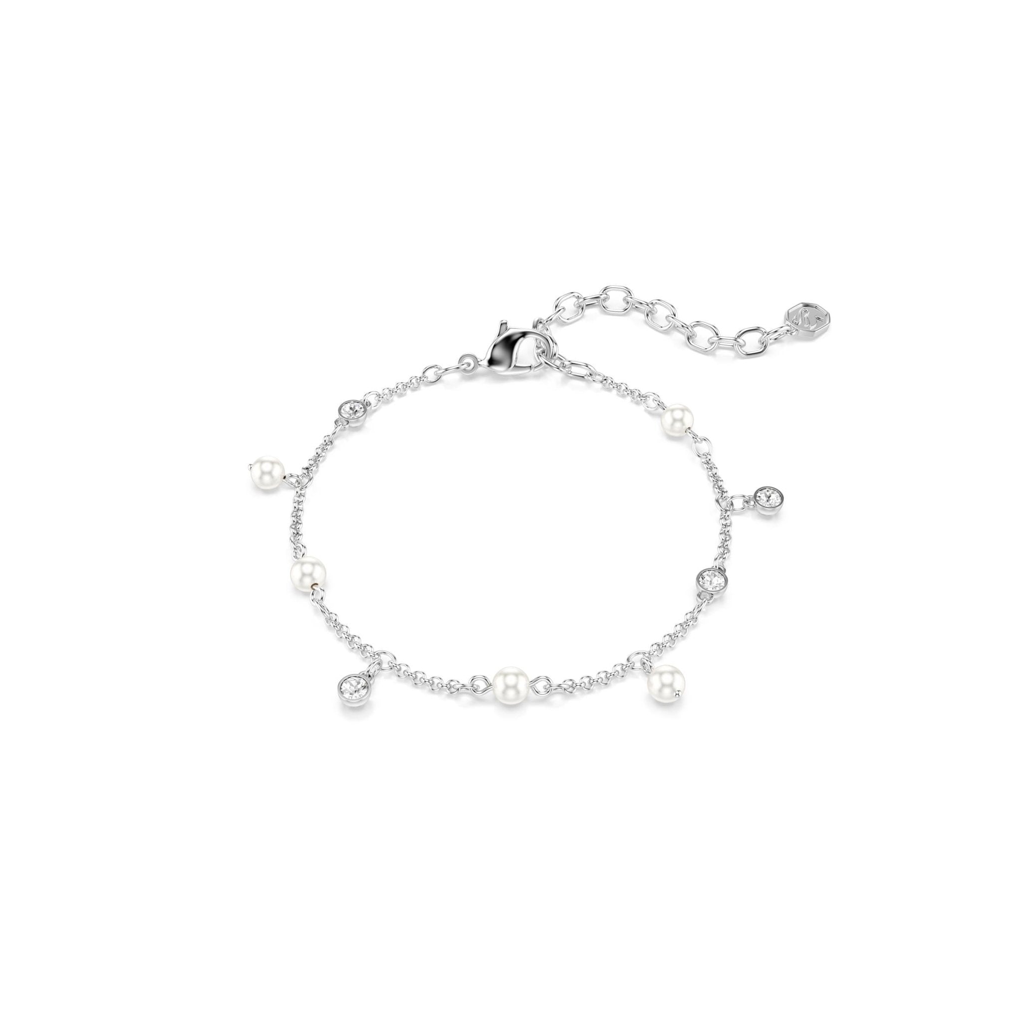 Imber bracelet, Crystal pearl, Round cut, White, Rhodium plated -Swarovski