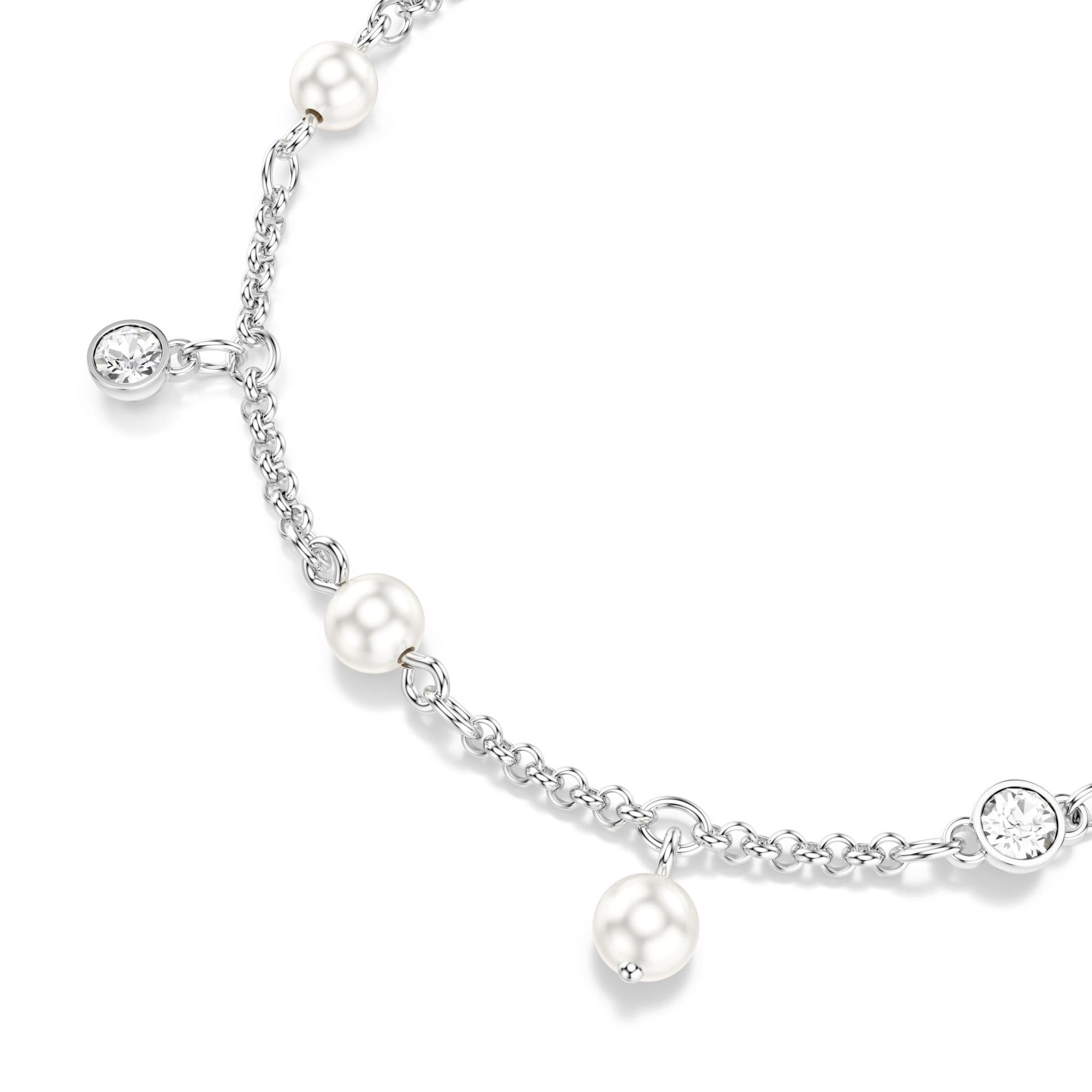 Imber bracelet, Crystal pearl, Round cut, White, Rhodium plated -Swarovski