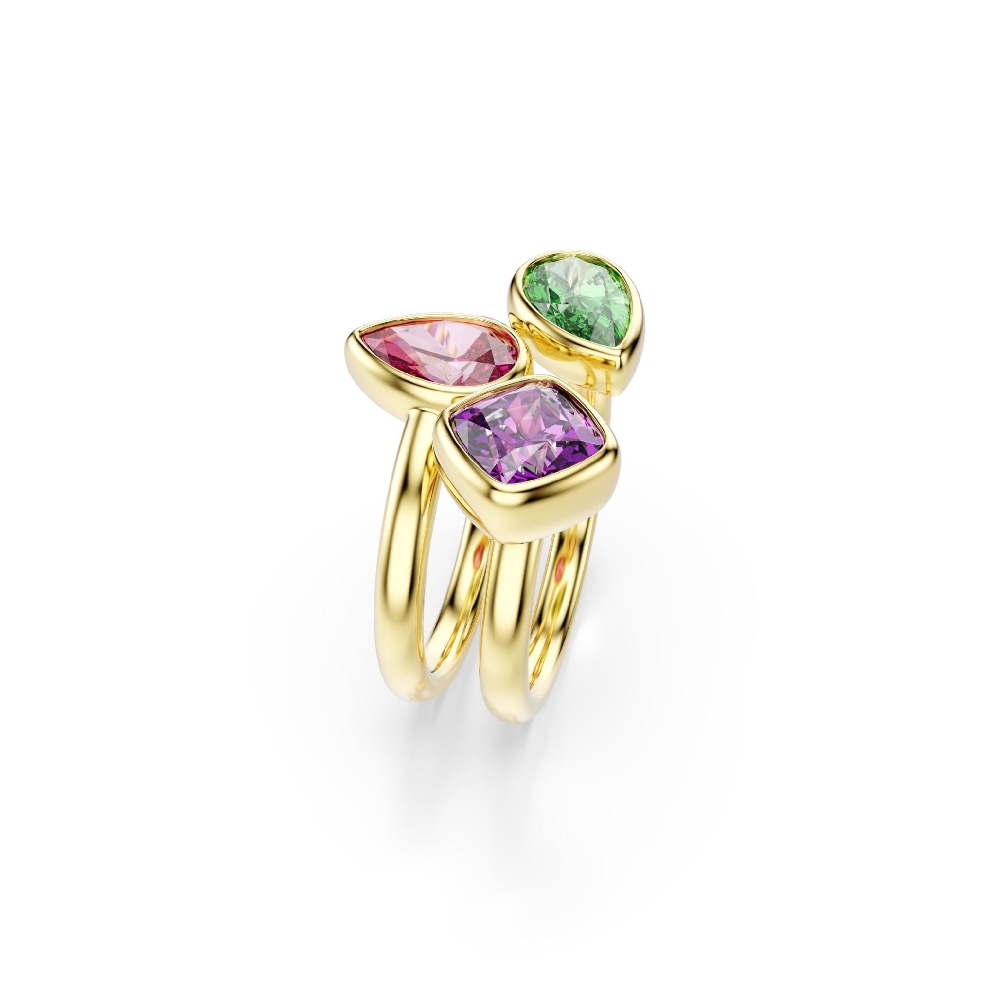 Imber cocktail ring, Set (2), Mixed cuts, Multicolored, 18K gold finish -Swarovski