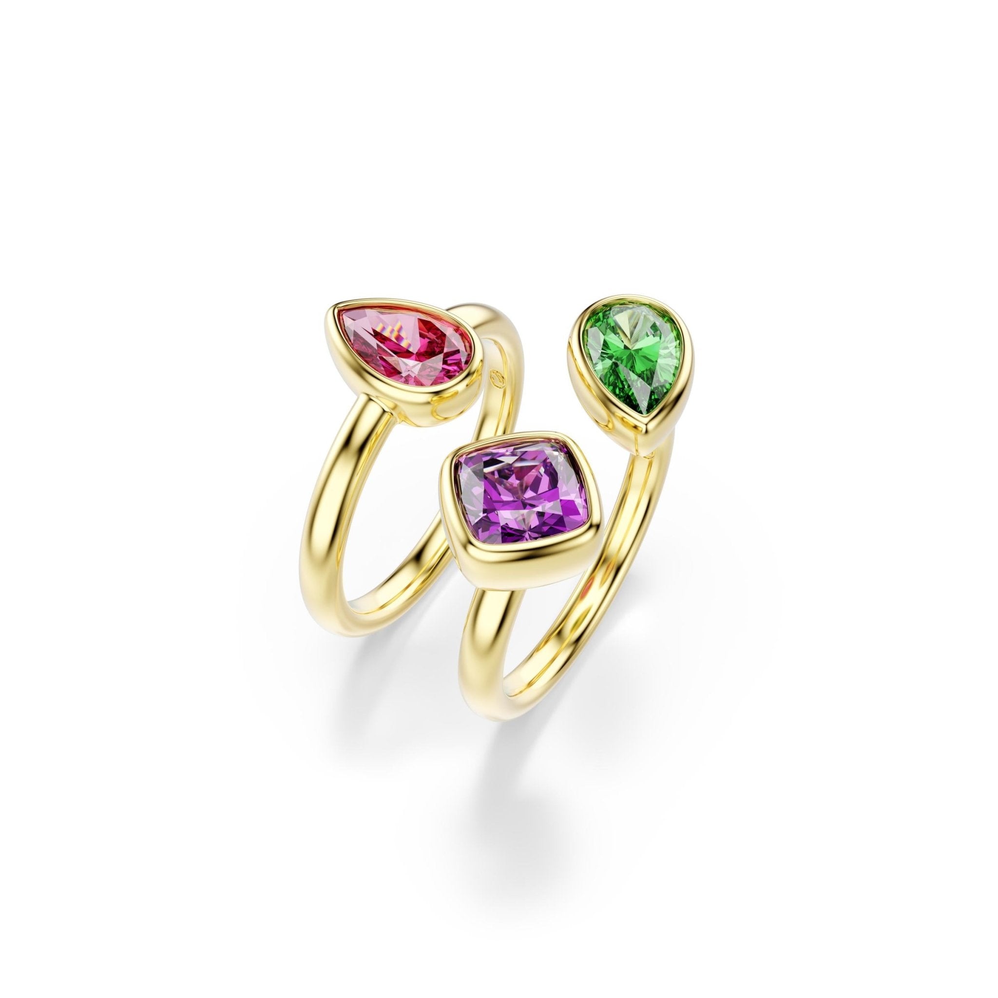 Imber cocktail ring, Set (2), Mixed cuts, Multicolored, 18K gold finish -Swarovski