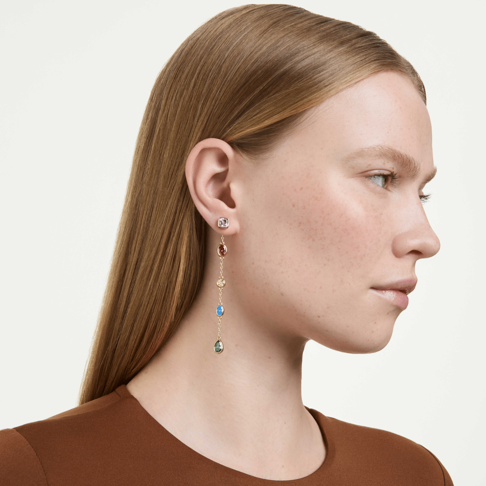 Imber drop earrings, Mixed cuts, Multicolored, 18K gold finish -Swarovski