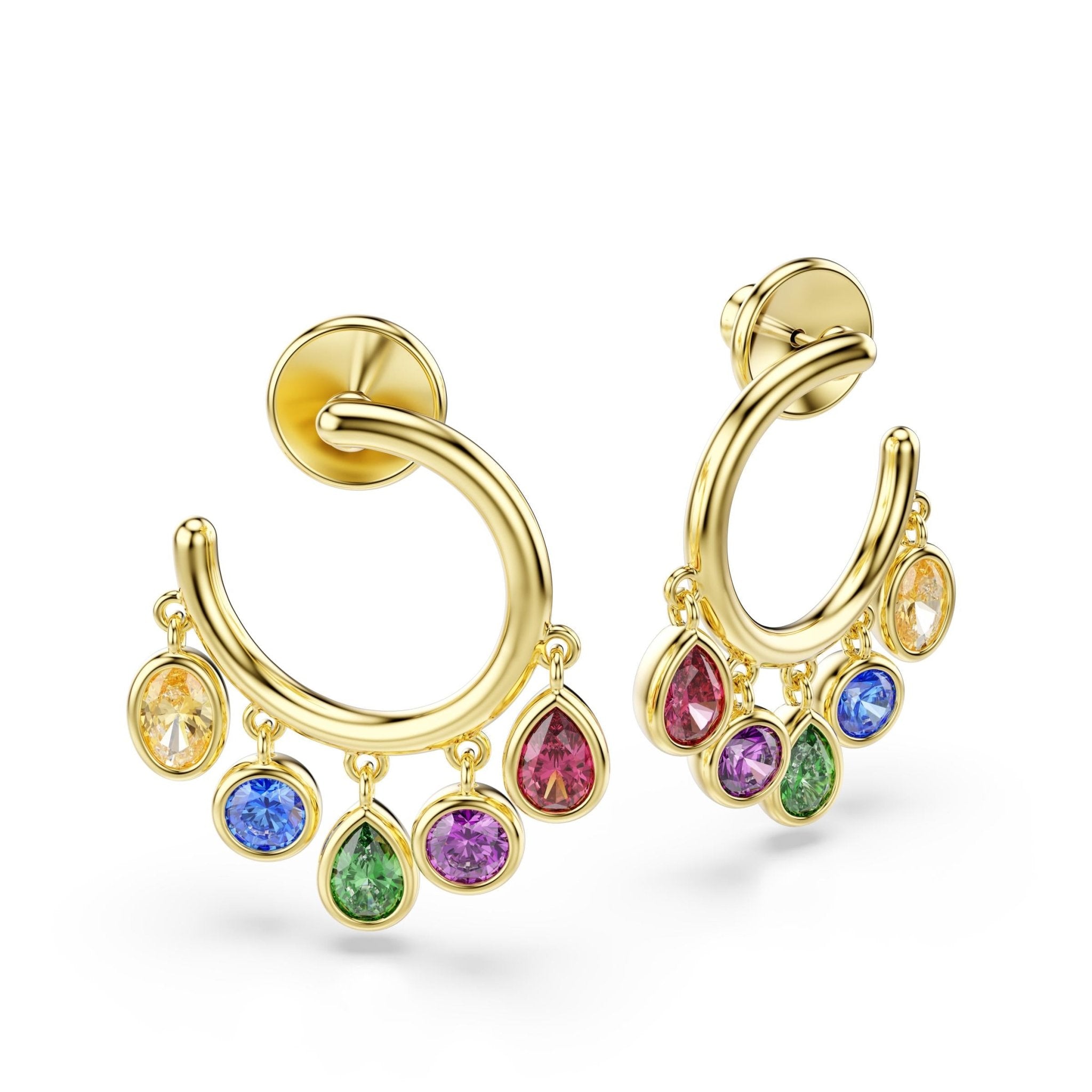 Imber hoop earrings, Mixed cuts, Multicolored, 18K gold finish -Swarovski