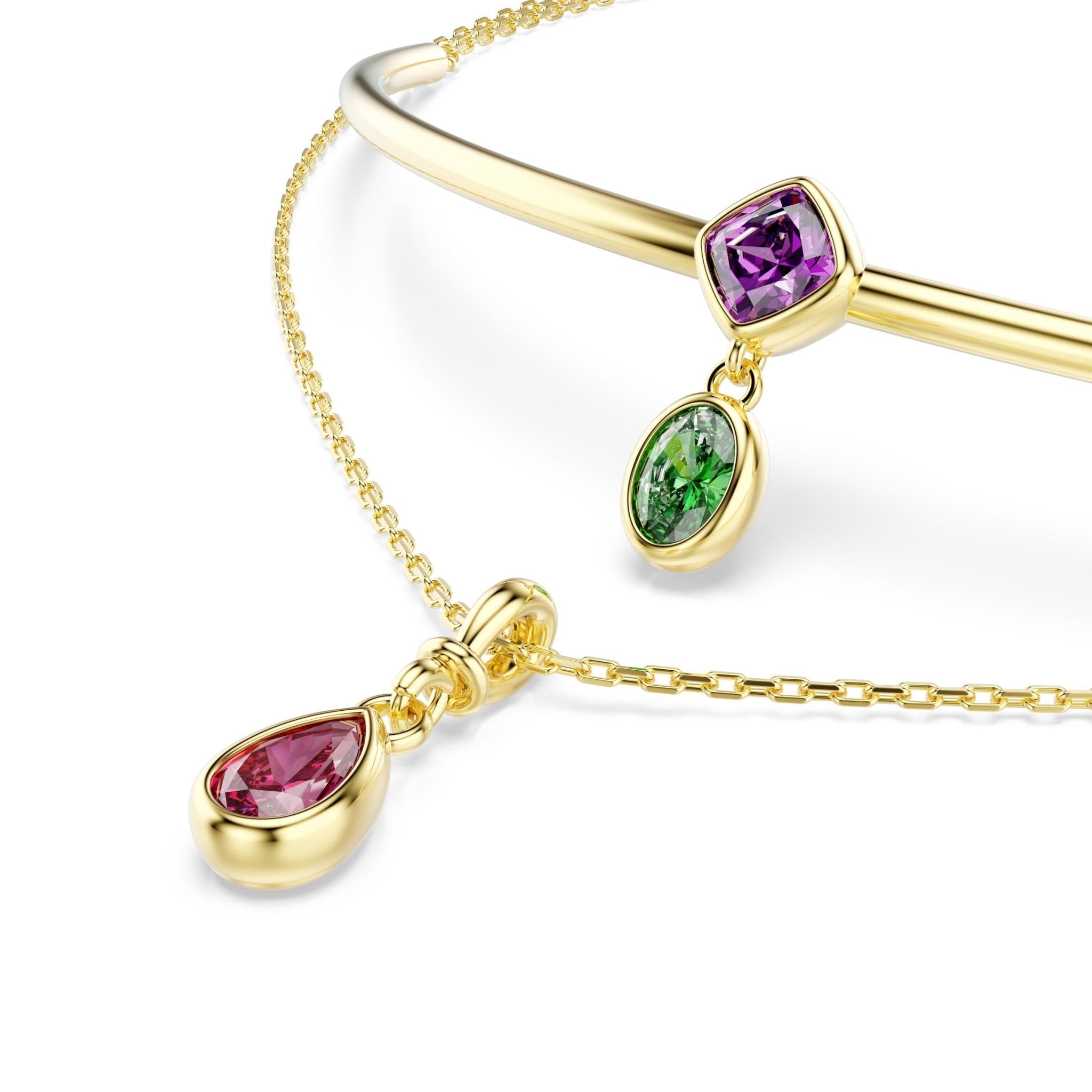Imber layered necklace, Mixed cuts, Multicolored, 18K gold finish -Swarovski