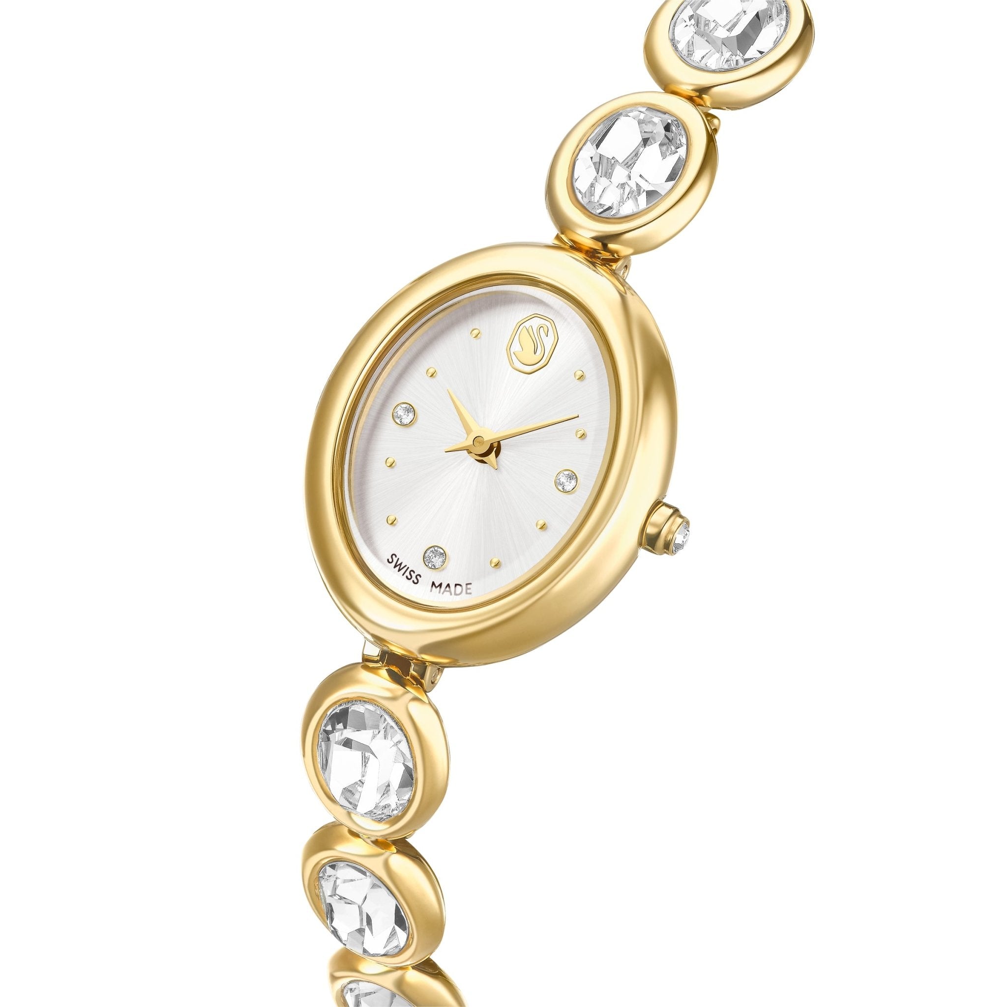 Imber oval watch, Swiss Made, Metal bracelet, Gold tone, Gold-tone finish -Swarovski