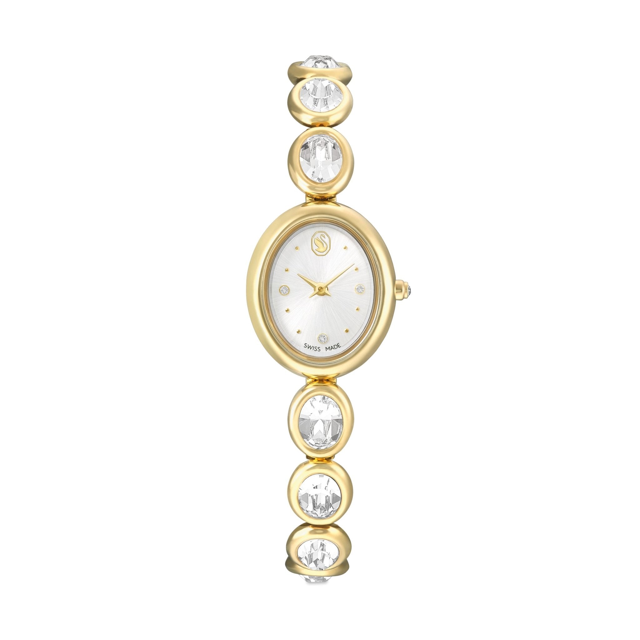 Imber oval watch, Swiss Made, Metal bracelet, Gold tone, Gold-tone finish -Swarovski
