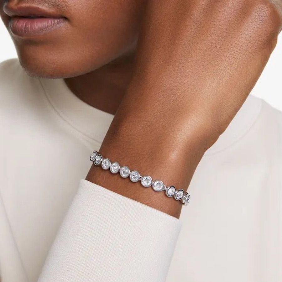 Imber Tennis Bracelet Round Cut White Rhodium plated -Swarovski